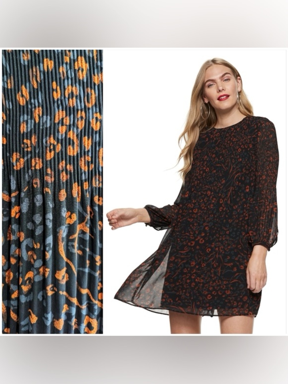 Nine West Black Dress with Orange Animal-Print Accents